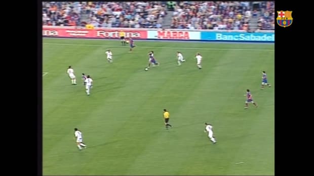 Leo Messi's first ever goal with Barcelona
